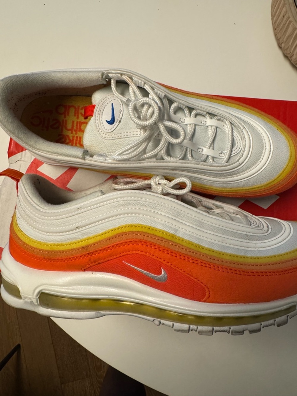 Nike Air Max 97 “Orange Crush”-White with Orange & Yellow Wave Detail Size 11